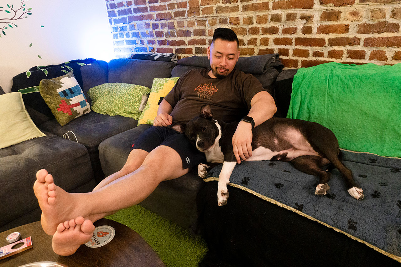 Eric and Zelda in optimal couch mode.